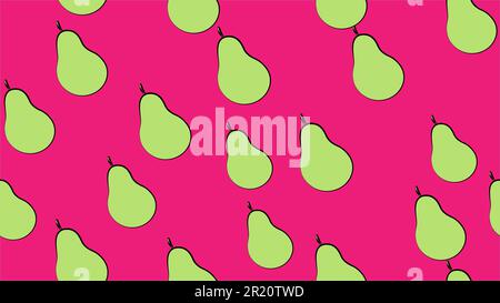 vector illustration. pattern with pears. green pears on a pink background. bright background, cute and creative wallpaper. pear mood. vegan food. heal Stock Vector
