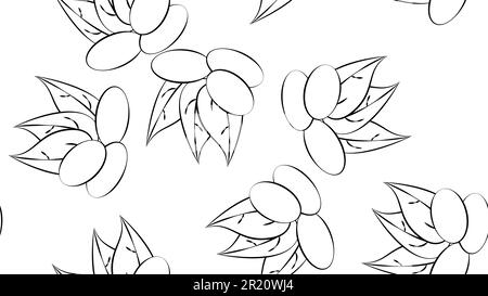 nuts on a white retro background, vector illustration, pattern. nuts lie on the ground, under green oblong leaves. healthy food. Wallpaper in black an Stock Vector