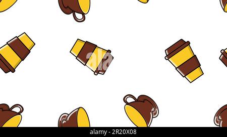 A seamless pattern of repeating glasses and ceramics cups with a quick hot invigorating coffee americana espresso arabica in a cardboard cup takeaway Stock Vector