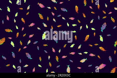 Bright motley pattern seamless from a variety of different colorful purple sea fish in the water of a waterfowl in a sea aquarium with fins. Vector il Stock Vector