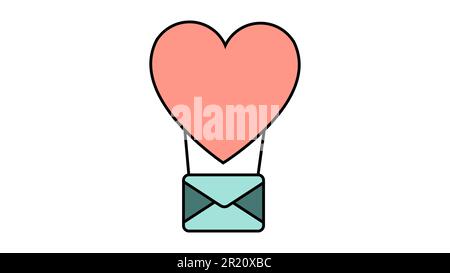 Colored simple icon in flat style of a beautiful balloon heart with an envelope for the holiday of love on Valentine's Day or March 8. Vector illustra Stock Vector