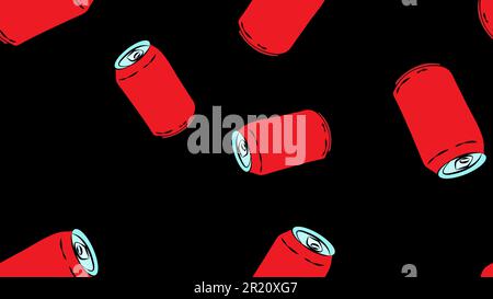 tin bottles on black background, vector illustration, pattern. bottle for drinks and lemonades. container for soda red. seamless pattern, illustration Stock Vector