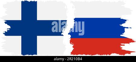 Russia and Finland grunge flags connection, vector Stock Vector
