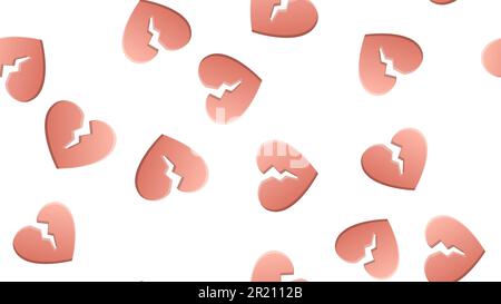 Endless seamless pattern of beautiful festive love joyful broken hearts on a white background. Vector illustration. Stock Vector