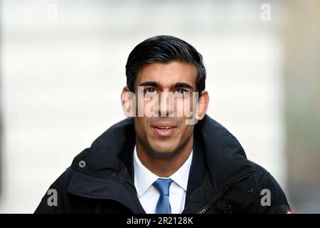 Photograph of Rishi Sunak, Chancellor of the Exchequer, outside Number 10 Downing Street, London. Stock Photo