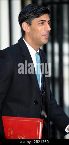 Photograph of Rishi Sunak, Chancellor of the Exchequer, outside Number 10 Downing Street, London. Stock Photo