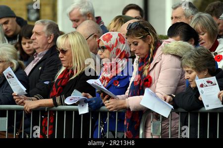 Remembrance Day ceremony at the Southend Cenotaph on Clifftown Parade, Southend-on-Sea, Essex, England, during the Covid-19 Coronavirus Pandemic. November, 2021. Stock Photo