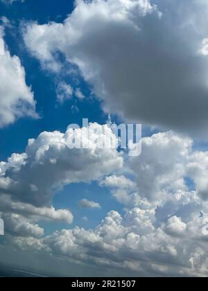 9/6/2022:  Clouds outside of an airplane window on a trip from Houston to Los Angeles Stock Photo
