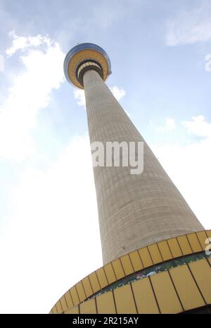 Central Radio & TV Tower 405-metre-tall (1,329 ft) telecommunications- and observation tower in Beijing, China. It was the tallest structure in the city until 2018, when it was surpassed by China Zun. Stock Photo