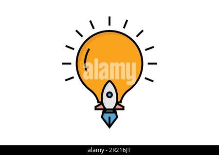 Rocket Idea icon illustration. light bulb with rocket. icon related to creative idea, innovation, start up solution. Flat line icon style. Simple vect Stock Vector