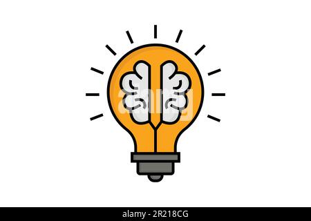 Creative idea icon. Brain in light bulb. icon related to creative idea, innovation, solution, education. Flat line icon style. Simple vector design ed Stock Vector