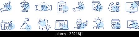 Coaching and mentoring. Business success strategies. Pixel perfect, editable stroke icons set Stock Vector
