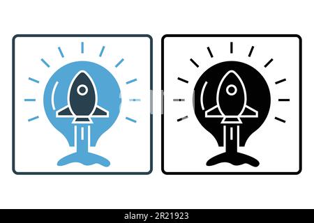 Rocket Idea icon illustration. light bulb with rocket. icon related to creative idea, innovation, start up solution. Solid icon style. Simple vector d Stock Vector