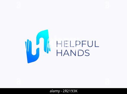 Helpful Hands Abstract Vector Logo Template. Palm Hands Forming Letter H. Negative Space Creative Concept Isolated Stock Vector
