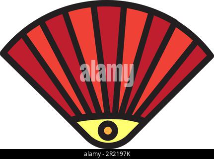 Fan woman summer asian tradition accessory vector. Japanese traditional paper equipment for refreshing in warm weather. Elegant oriental vintage tool Stock Vector