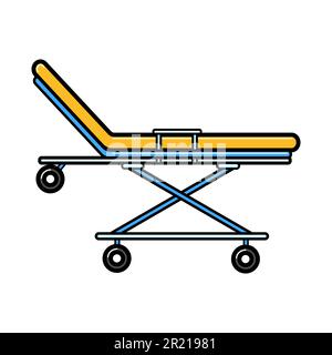 Medical resuscitation ambulance wheelchair for transportation of patients, bed with wheels in the hospital, icon on a white background. Vector illustr Stock Vector