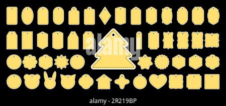 Big set of vector gift tags, stickers, name card, discount label with white border and stitch imitation. Templates for cookie cutters or vintage Stock Vector
