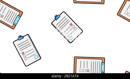 Seamless pattern texture of endless repeating paper sheets of paper contracts with tablets for papers on white background. Vector illustration. Stock Vector