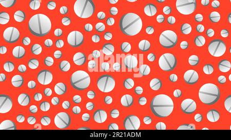 Endless seamless pattern of medical scientific medical items, pharmacological tablets and medications, pill capsules on an orange background. Vector i Stock Vector