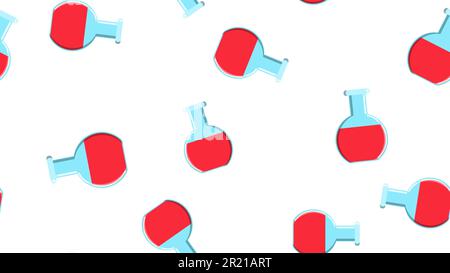 Seamless pattern texture of endless repetitive round red medical chemical glass scientific test tubes of flasks cans on white background. Vector illus Stock Vector