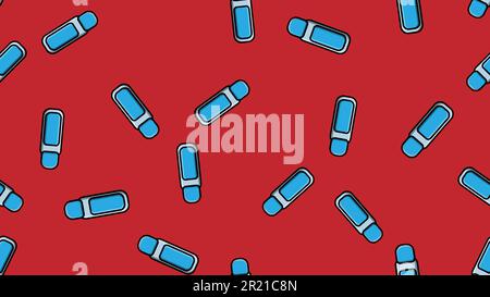 Endless seamless pattern of beautiful beauty items of female glamorous fashion jars with manicure remover on a red background. Vector illustration. Stock Vector