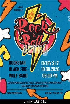 Rock and roll advertising label poster vector. Rock n roll show