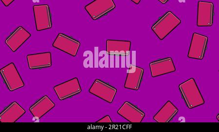 Endless seamless pattern of beautiful beauty items of female glamorous fashion accessories handbags and clutches on a purple background. Vector illust Stock Vector