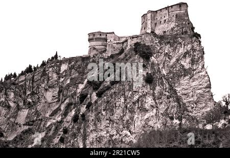 The cliff of the fortress of San Leo. Stock Photo
