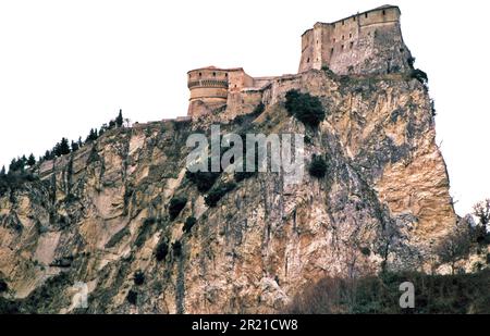 The cliff of the fortress of San Leo. Stock Photo