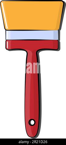 Building red and yellow icon of a wooden paint brush made of wool for painting walls and objects. Construction tool. Vector. Stock Vector