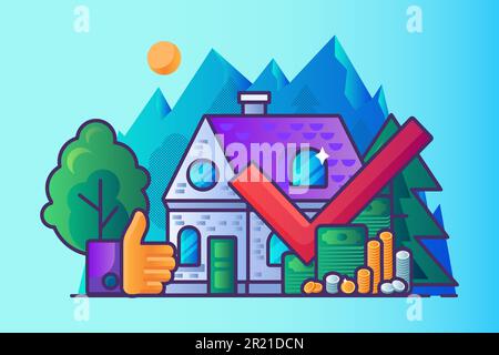 Profitable real estate business vector cartoon infographics. Investment passive income, property assets, realtor company concept. House rent, purchase Stock Vector