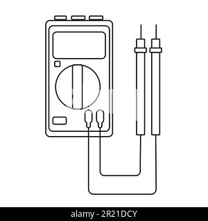 A small black and white electricity meter, tester, digital multimeter, for measuring AC, DC voltage, current, resistance, wiring damage and connection Stock Vector