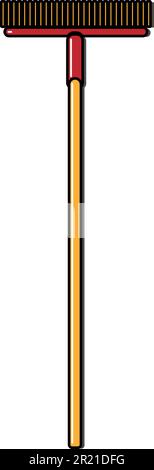 Construction crane-yellow icon of a long mop, brushes with a wooden handle designed for cleaning, washing floors. Construction tool. Vector. Stock Vector