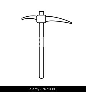 Construction, miner's black and white icon of a metal pickaxe with a wooden handle for digging earth, ore, gold mining, and minerals for repair. Const Stock Vector