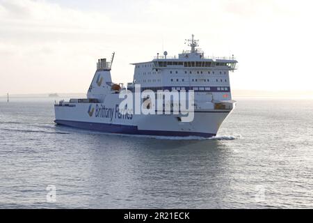 The Brittany Ferries roll-on roll-off vehicle and passenger vessel MV COTENTIN arriving from Le Havre, France Stock Photo