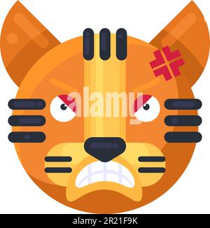 Tiger angry reaction expresion facial emoji vector. Jungle cat animal evil  mad face bares teeth. Crazy smile with negative emotion. Frustrated anger e  Stock Vector Image & Art - Alamy