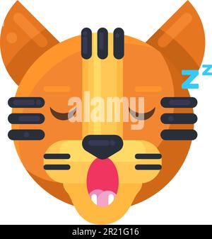 Tiger sleeping expression cute funny emoji vector. Tropical animal face with closed eyes and open mouth. Sleep, dreamy and tired smile emotion. Dream Stock Vector