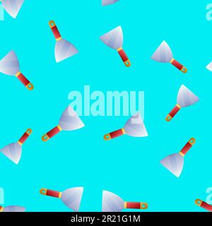 Putty Knife. Spatula for repair. Filling knives seamless pattern on blue. Stock Vector