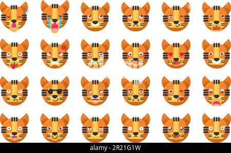 Tiger emoji different mood collection set vector. Cool jungle cat animal  smiling and laughing with teeth and cute eyes, sad and angry, sleeping and  ki Stock Vector Image & Art - Alamy