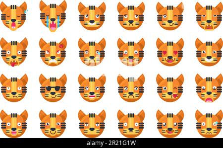 Tiger angry reaction expresion facial emoji vector. Jungle cat