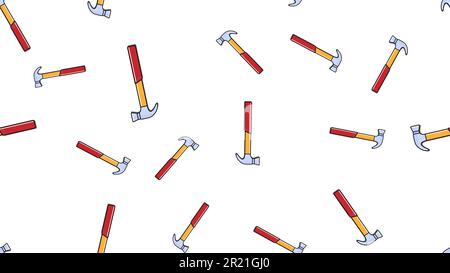 Texture, seamless pattern of metal red plumbing construction repair hammers for hammering nails on a white background. Vector. Stock Vector