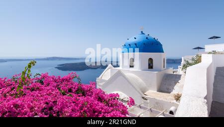 Panoramic view of Oia village on Santorini island, Greece. Stock Photo