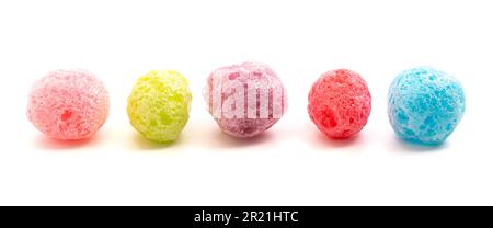 Puffed Freeze Dried Fruit Flavored Candy Isolated on a White Background Stock Photo