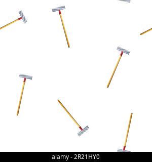Line Garden rake icon isolated seamless pattern on white background. Tool for horticulture, agriculture and farming. Ground cultivator. Housekeeping e Stock Vector