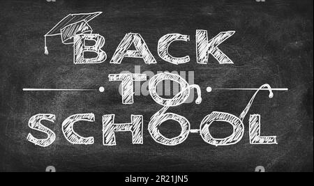 drawing back to school on black chalk board Stock Photo