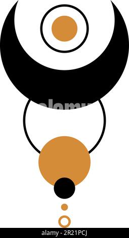 Luxury symbol abstract planetary system lined up. Moon with long bright glare. Mystic symbol in boho style. Secret sacred vector sign isolated on whit Stock Vector