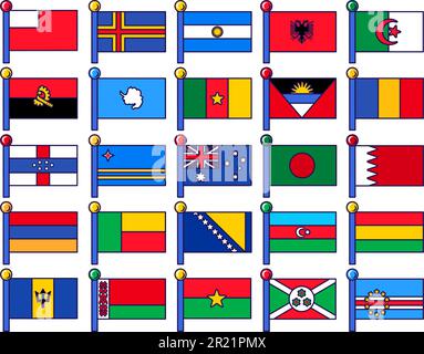 Country national flag icon collection set vector. Cameroon and burundi, bosnia and bolivia, benin and barbados official symbol of independence. Territ Stock Vector