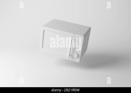 Minimalism design of a white microwave oven floating on white background with shadow. Illustration of the concept of home appliance Stock Photo