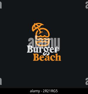 Burger Beach logo design in vector template design Stock Vector