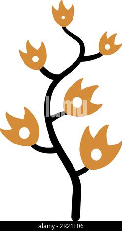 Luxury symbol of fire plant stem with fiery flower buds. Mystic symbol in boho style. Secret sacred vector sign isolated on white background for decor Stock Vector